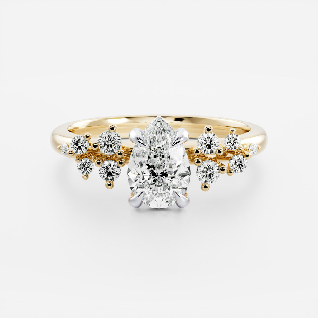 Stunning 1.0-2.0 CT Pear Moissanite Engagement Ring with Cluster Design