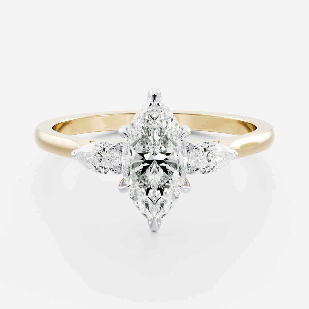 Stunning 1.0-2.0 CT Marquise Moissanite Engagement Ring with Three Stone Design
