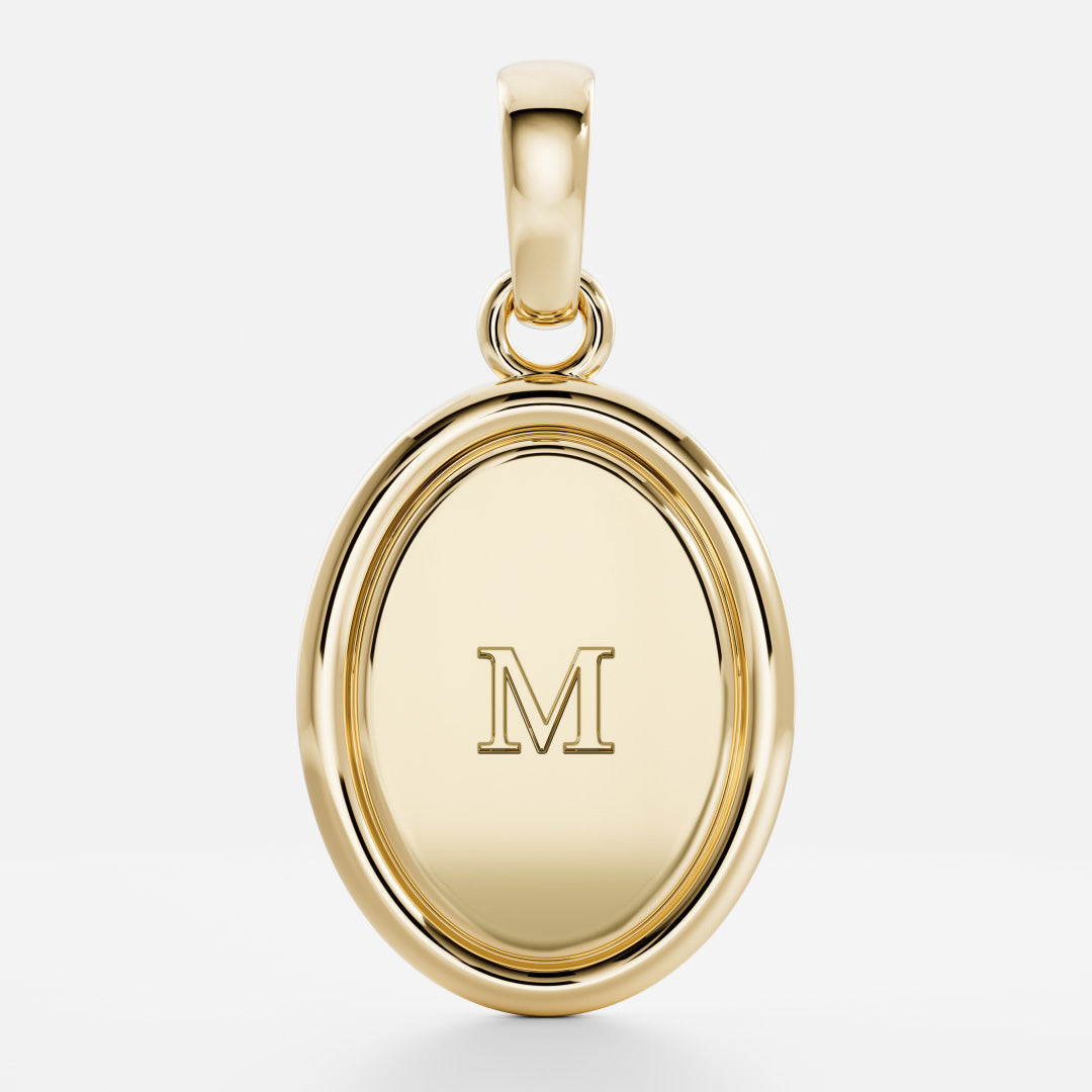 Oval Shape Letter Pendant Necklace in Solid Gold