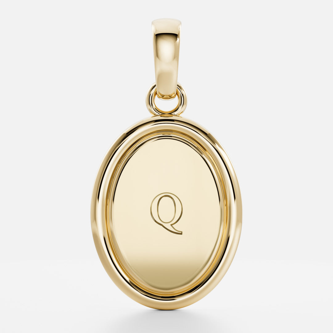 Oval Shape Letter Pendant Necklace in Solid Gold