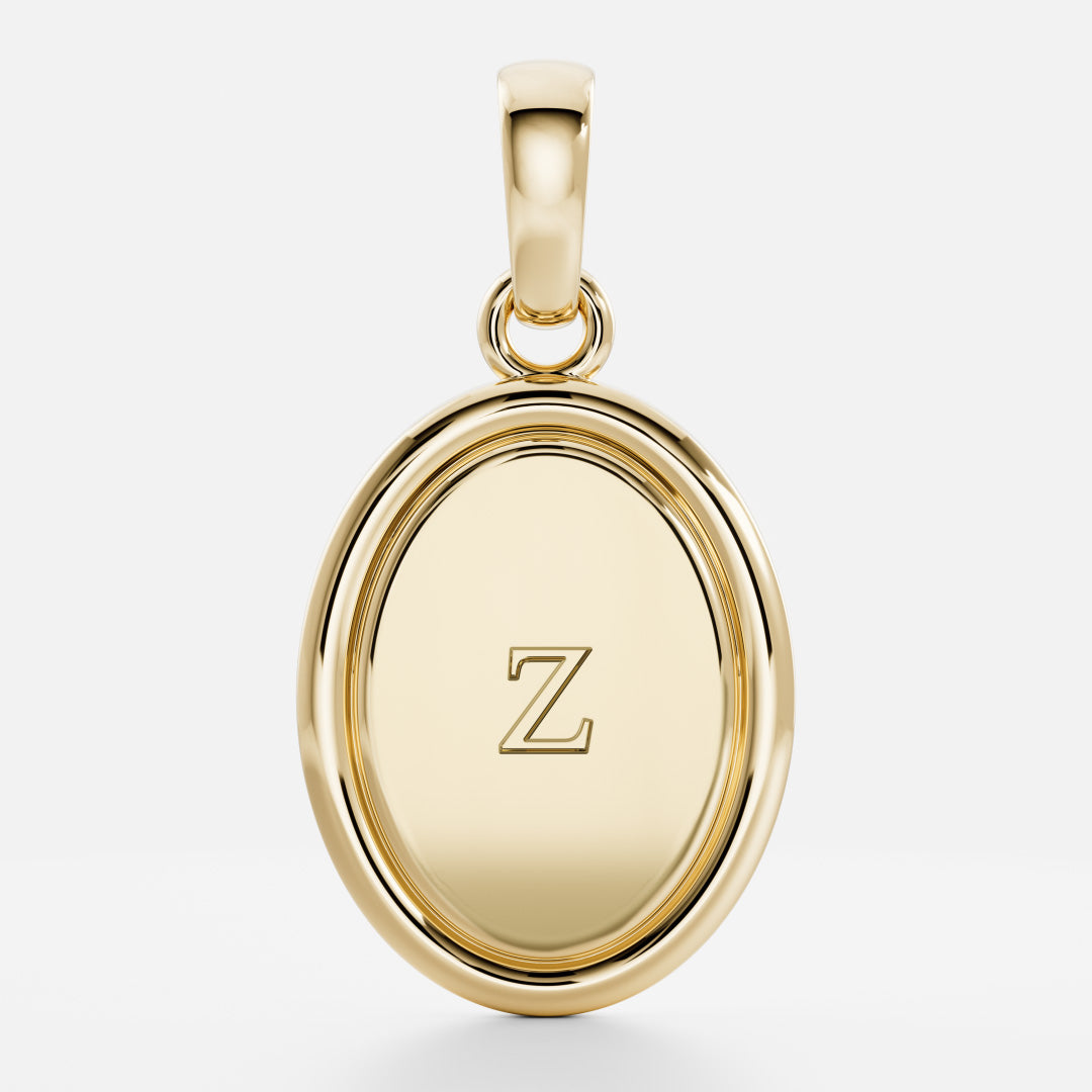 Oval Shape Letter Pendant Necklace in Solid Gold