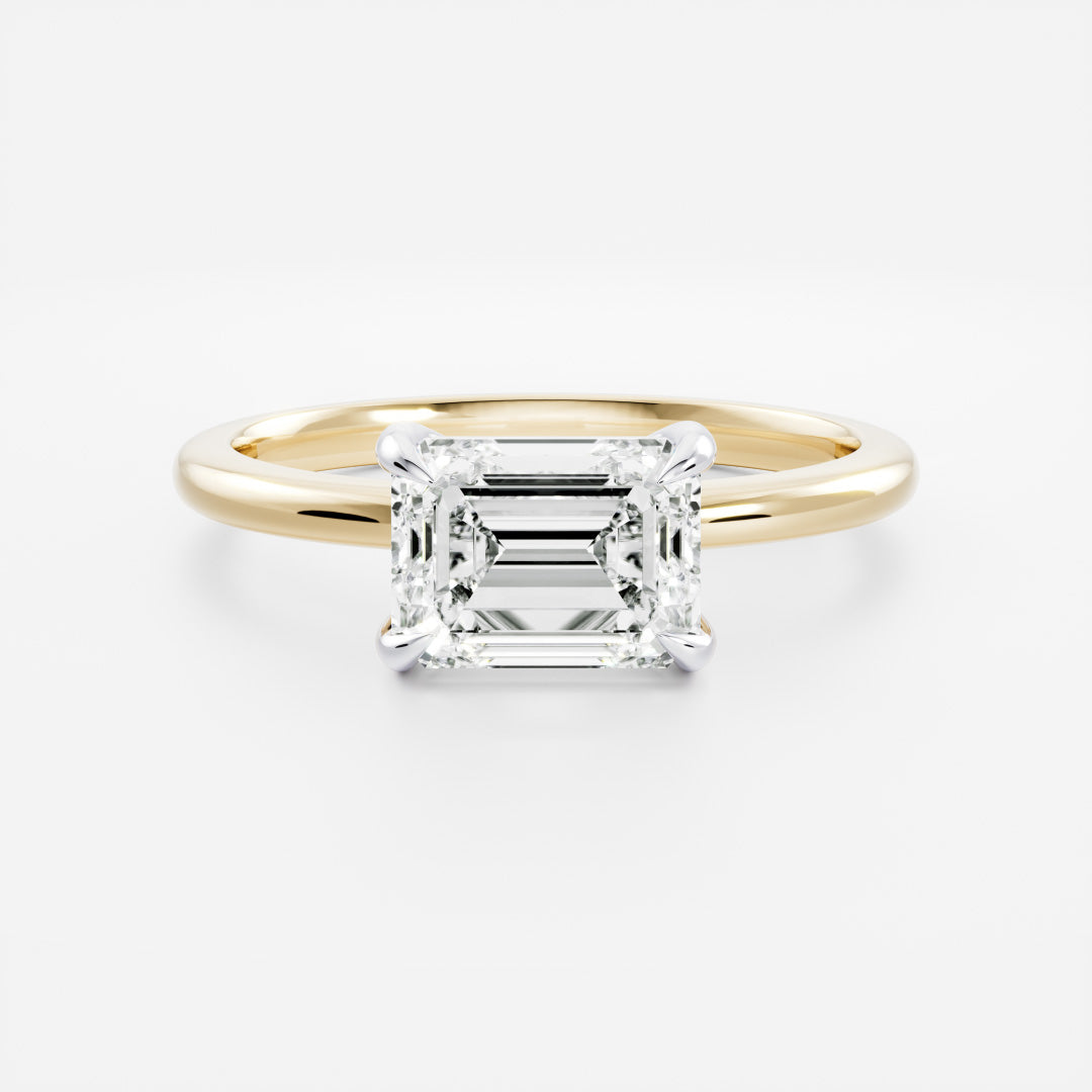 Stunning 2.0-3.0 CT East West Emerald Moissanite Engagement Ring with Solitaire Design