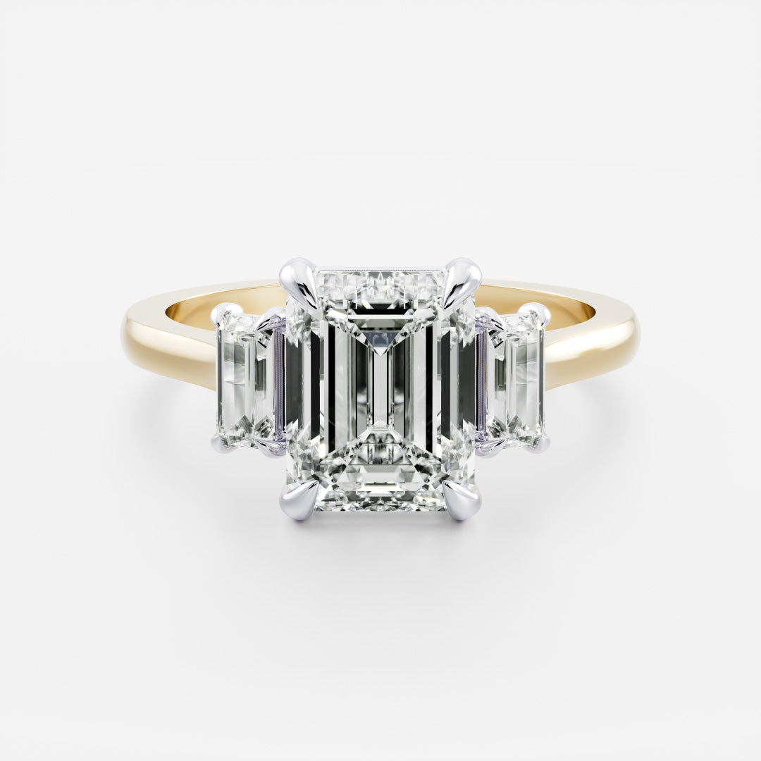 Stunning 2.0-3.0 Emerald Moissanite Engagement Ring with Three Stone Design