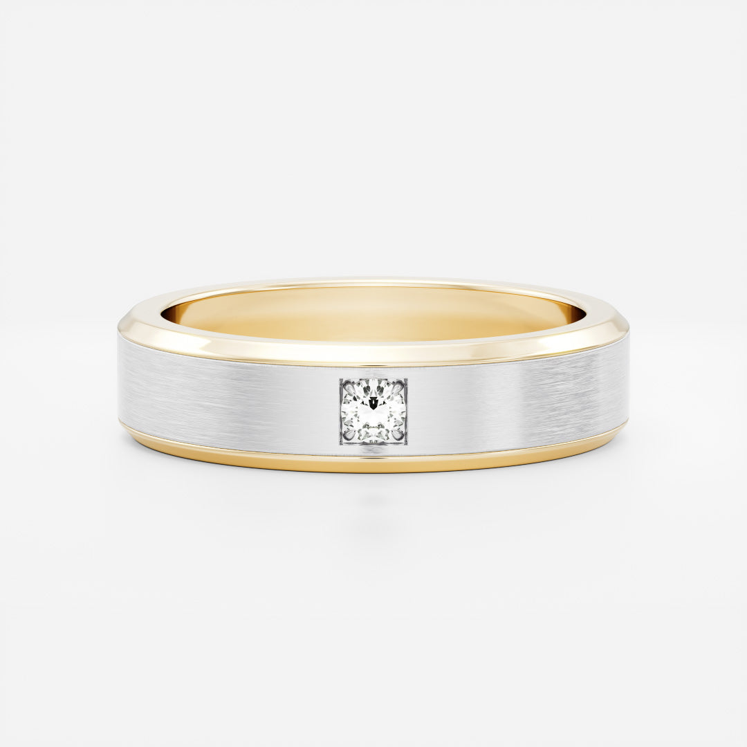 Round Brilliant Inlay Brushed Men's Gold Wedding Band