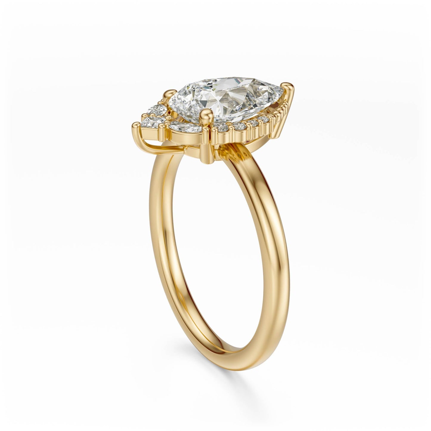 Marquise Shaped Three Stone Lab Grown Diamond Engagement Ring