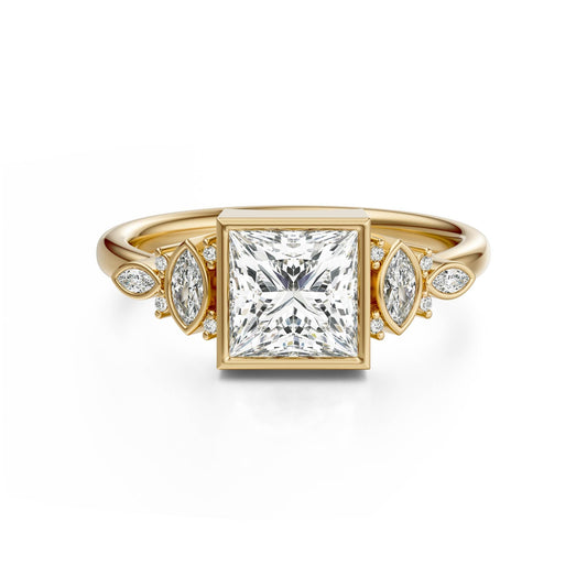 Marquise Shaped Three Stone Lab Grown Diamond Engagement Ring