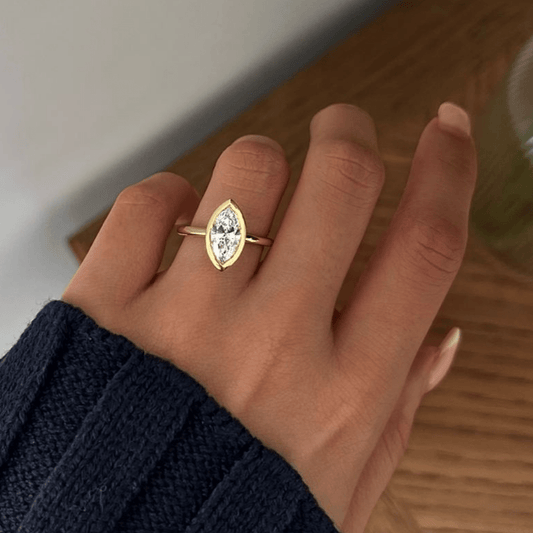 Marquise Shaped Three Stone Lab Grown Diamond Engagement Ring