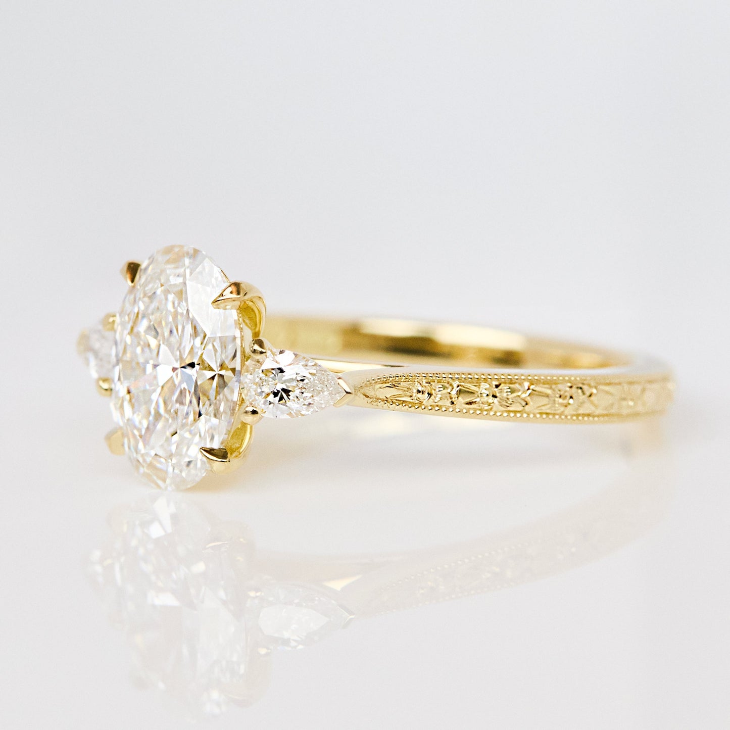 Marquise Shaped Three Stone Lab Grown Diamond Engagement Ring