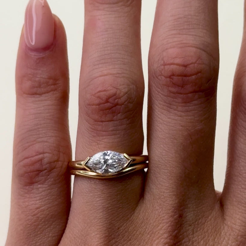 1.07 CT East West Marquise Shaped Solitaire Moissanite Engagement Ring