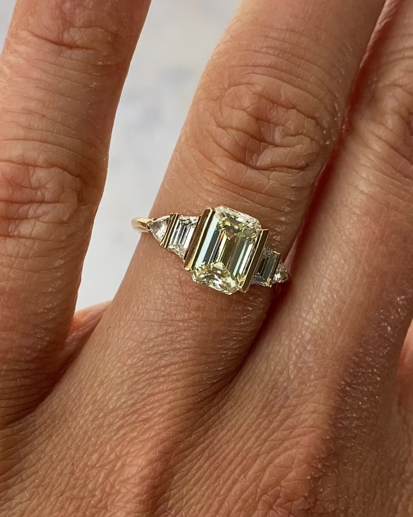 2.01 CT Emerald Shaped Cluster Moissanite Engagement Ring