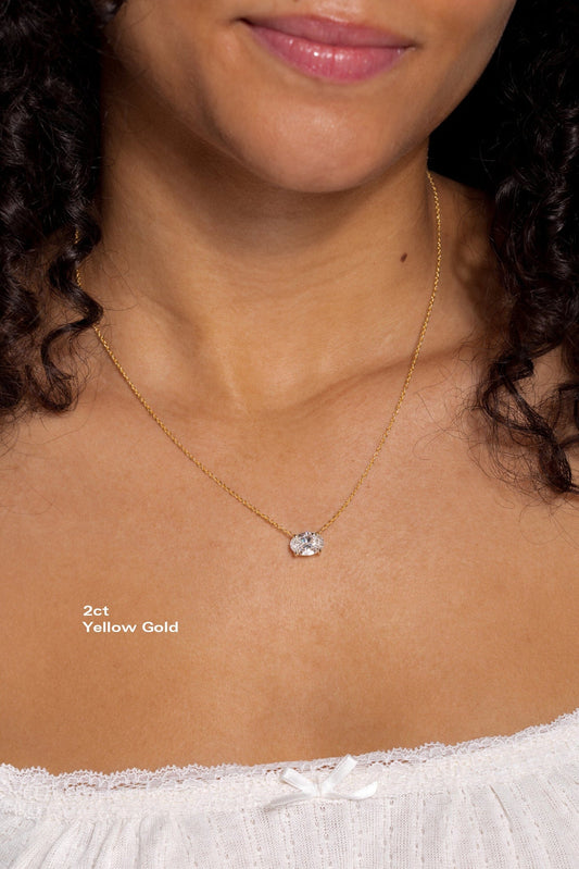 2 CT Oval East-West Moissanite Diamond Necklace in Solid Gold