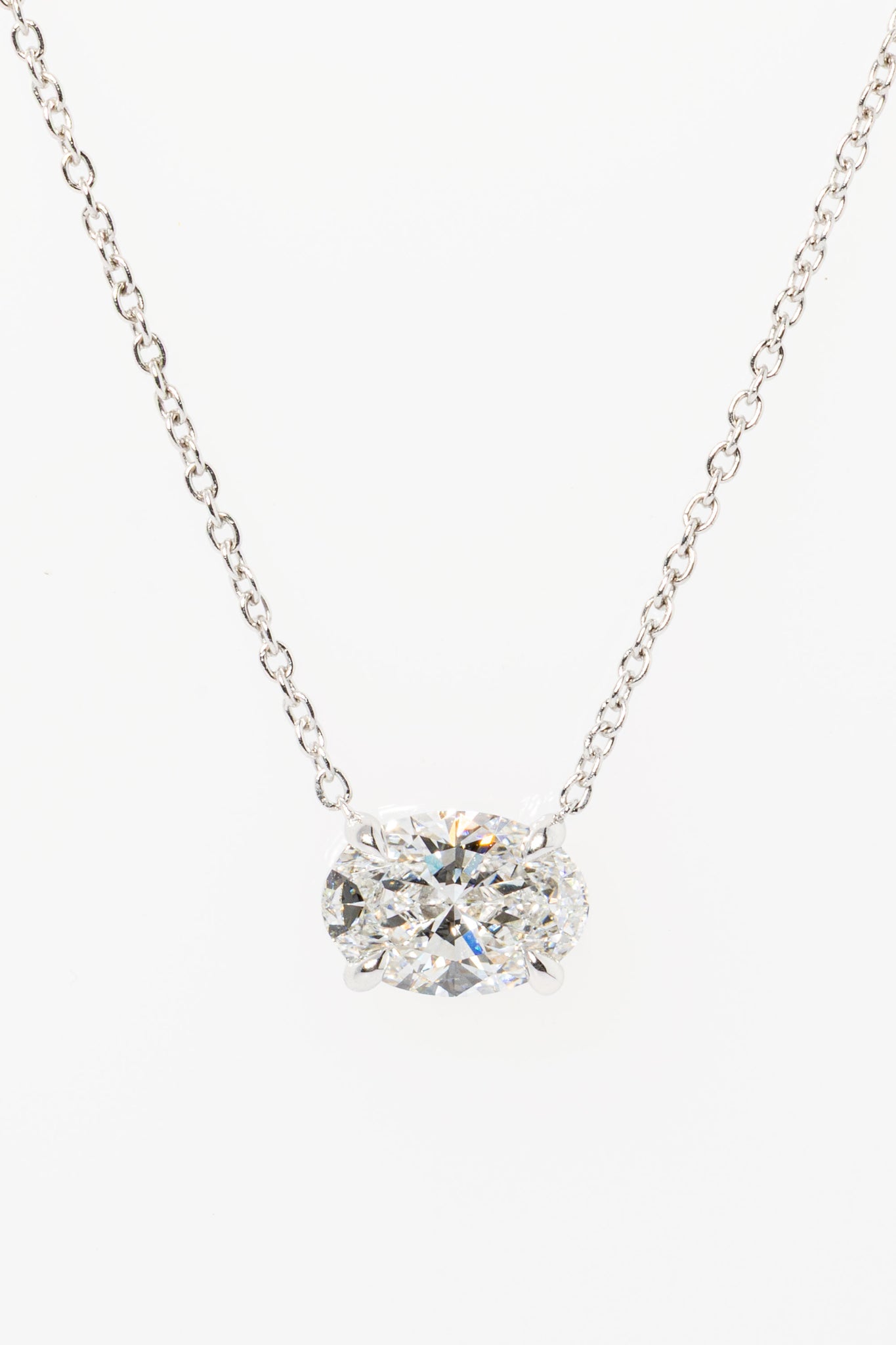 2 CT Oval East-West Moissanite Diamond Necklace in Solid Gold
