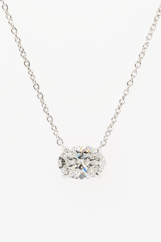 2 CT Oval East-West Moissanite Diamond Necklace in Solid Gold