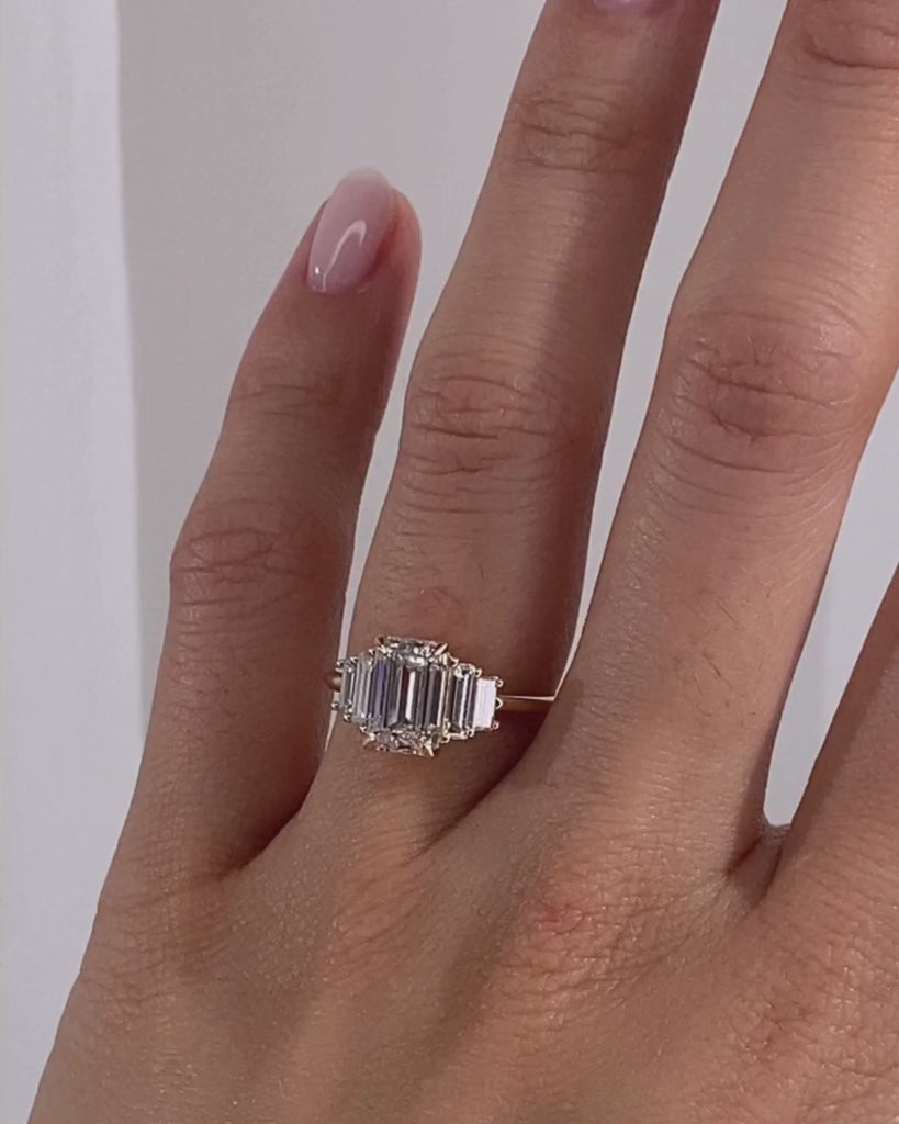 1.82 CT Emerald Shaped Cluster Moissanite Engagement Ring