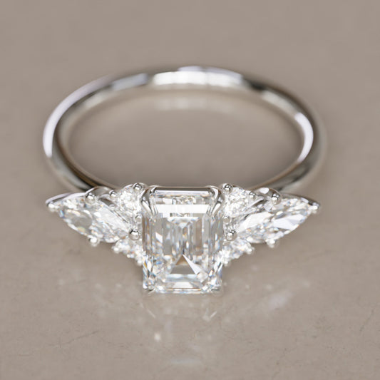 Marquise Shaped Three Stone Lab Grown Diamond Engagement Ring