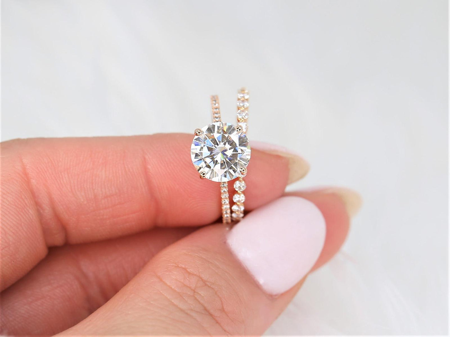 2.7 CT Round Cut Pave Moissanite Bridal Ring Set