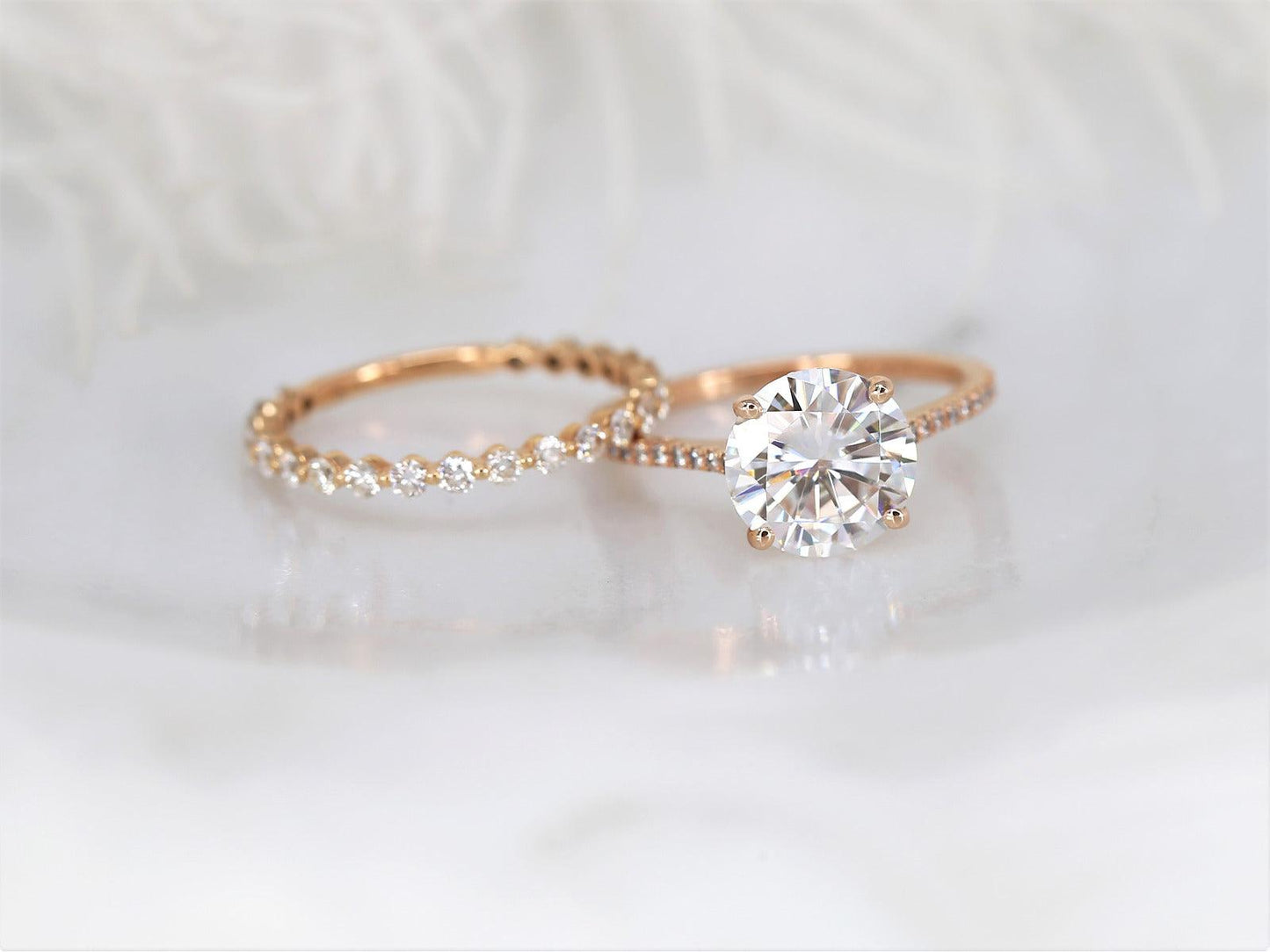 2.7 CT Round Cut Pave Moissanite Bridal Ring Set