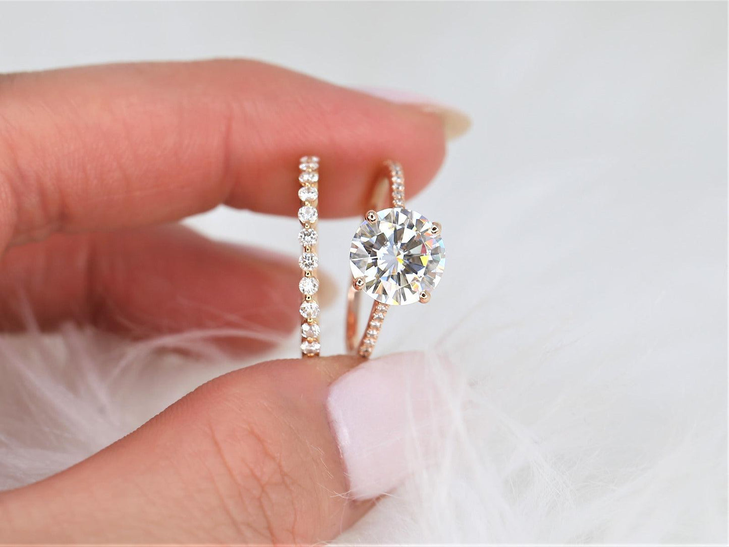 2.7 CT Round Cut Pave Moissanite Bridal Ring Set