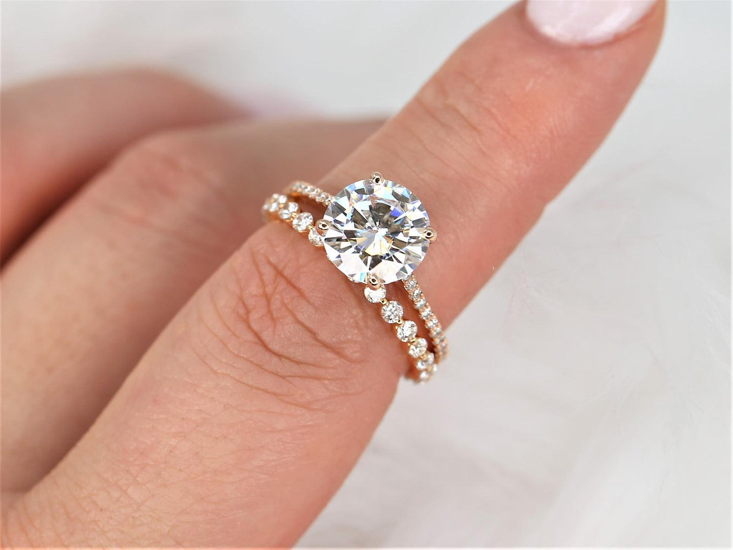 2.7 CT Round Cut Pave Moissanite Bridal Ring Set