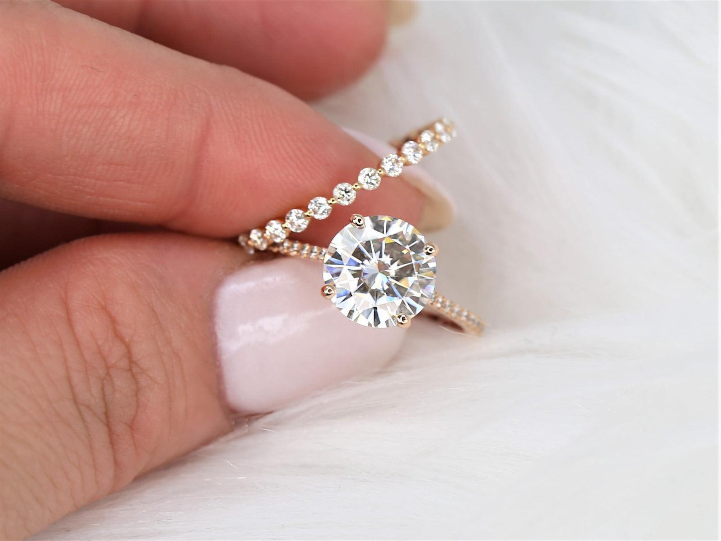 2.7 CT Round Cut Pave Moissanite Bridal Ring Set