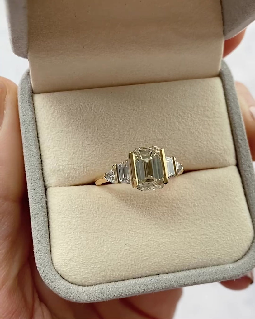 2.01 CT Emerald Shaped Cluster Moissanite Engagement Ring