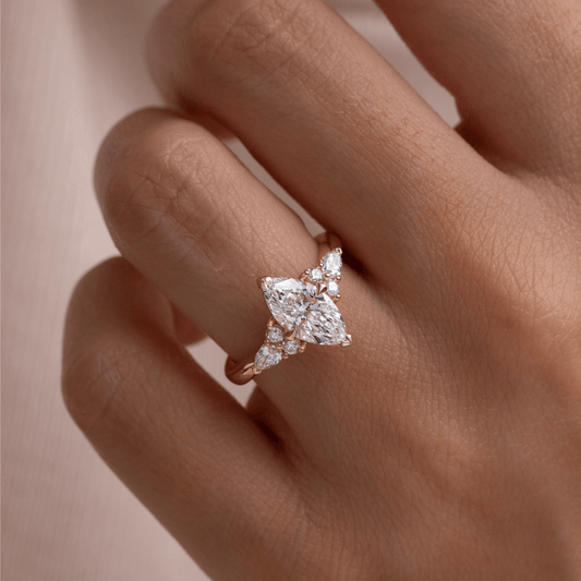 Marquise Shaped Three Stone Lab Grown Diamond Engagement Ring