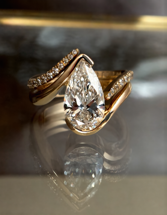 2.5 CT Pear Cut Solitaire Moissanite Ring With Wrap Pave Band