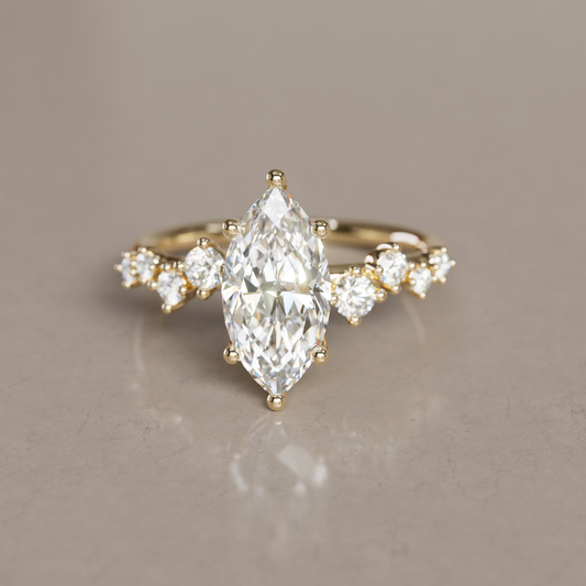 Marquise Shaped Three Stone Lab Grown Diamond Engagement Ring