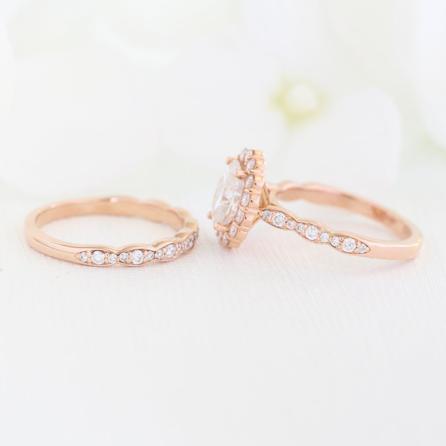 1.5 CT Oval Cut Vintage Style Moissanite Bridal Ring Set