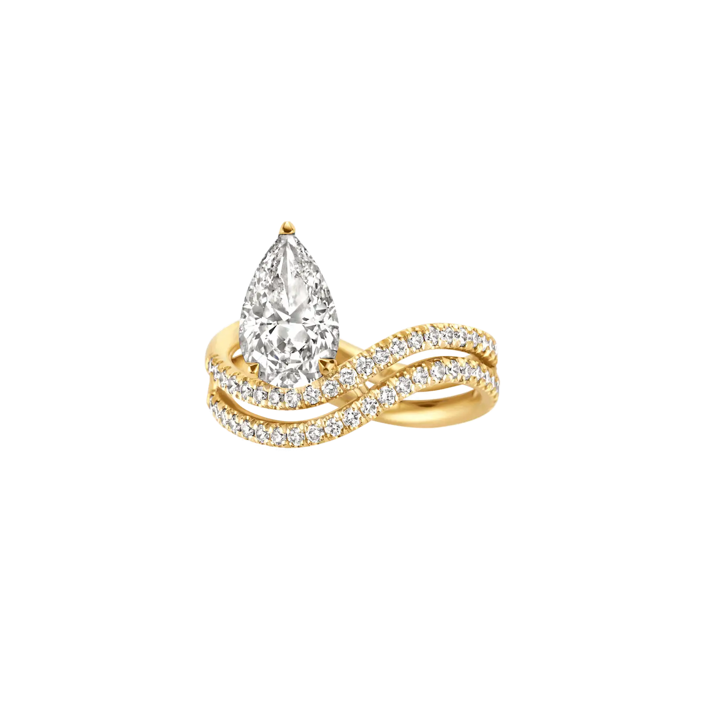 Timeless 1.8 CT Pear Cut Double Shank Swirl Pave Moissanite Diamond Engagement Ring