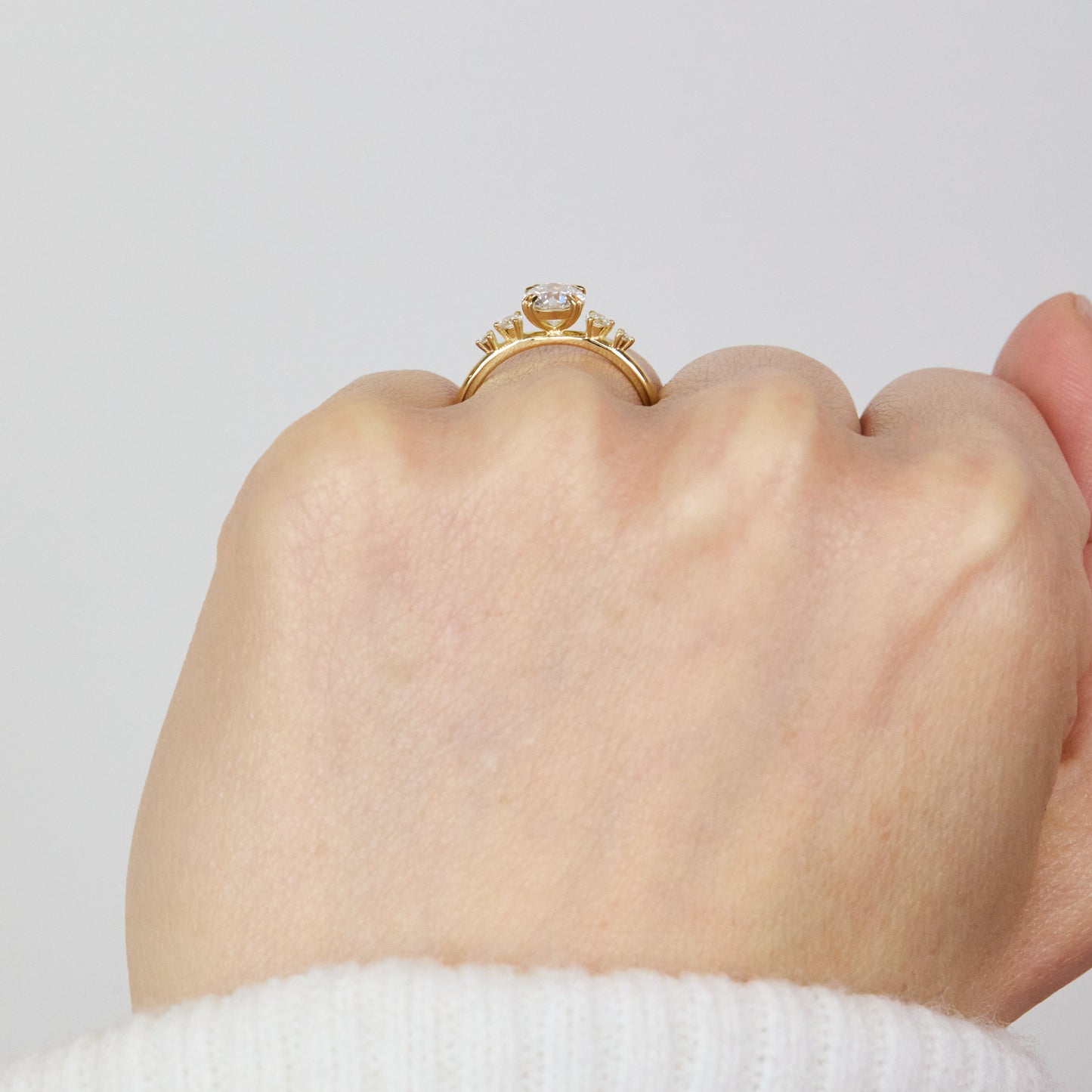 Marquise Shaped Three Stone Lab Grown Diamond Engagement Ring