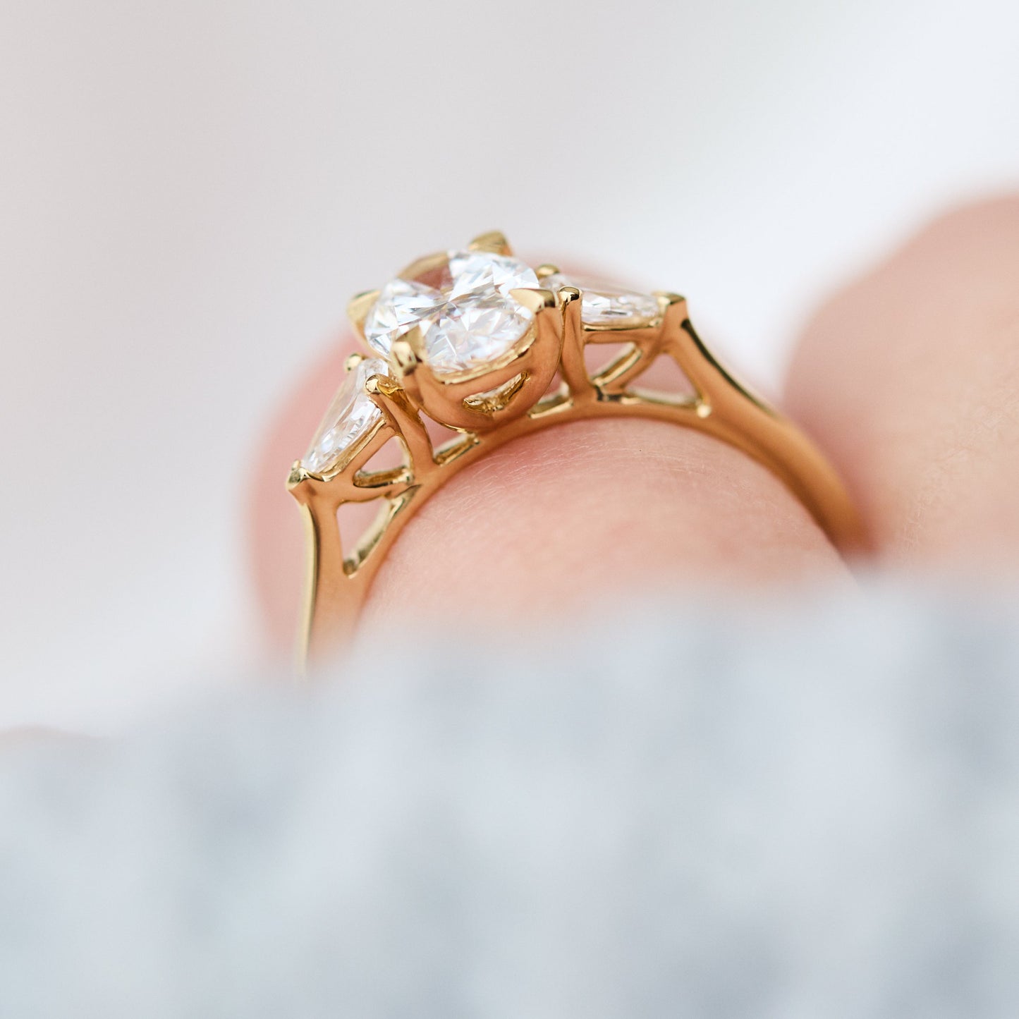 Marquise Shaped Three Stone Lab Grown Diamond Engagement Ring