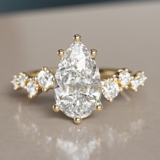 Marquise Shaped Three Stone Lab Grown Diamond Engagement Ring