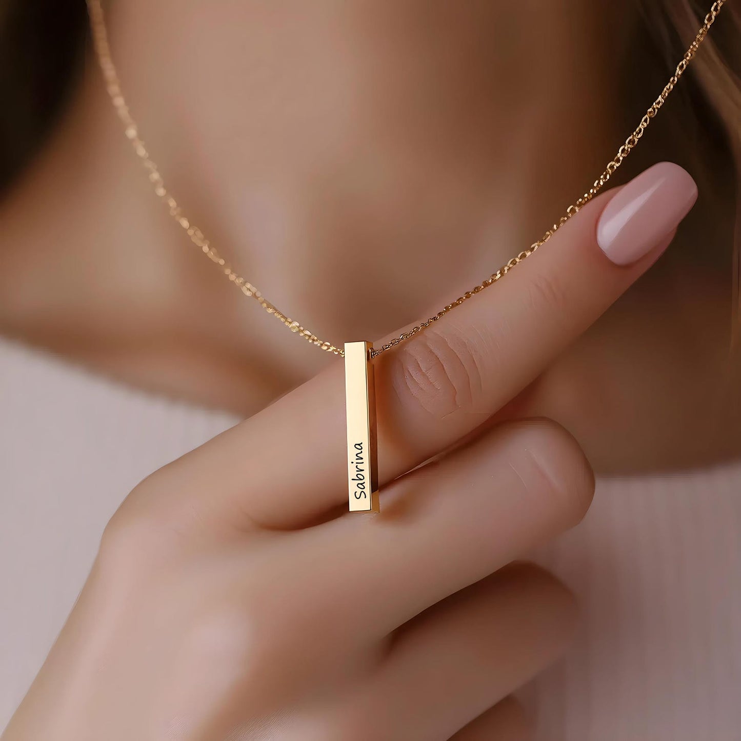 Personalized Vertical Bar Necklace With Names Engraved Coordinates