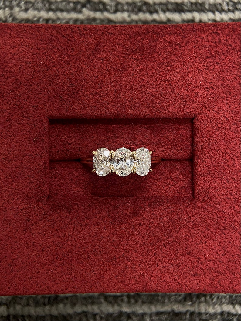 Marquise Shaped Three Stone Lab Grown Diamond Engagement Ring