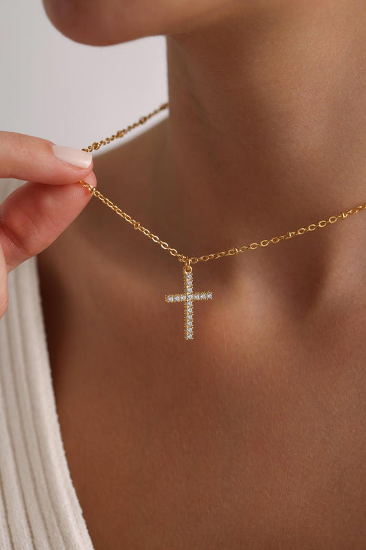 0.6 TCW Round Cut Cross Moissanite Pendant Necklace