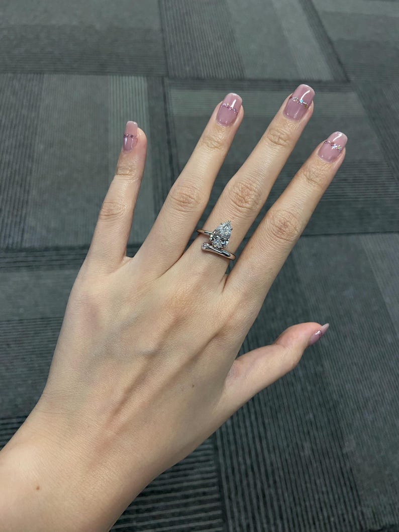 Marquise Shaped Three Stone Lab Grown Diamond Engagement Ring