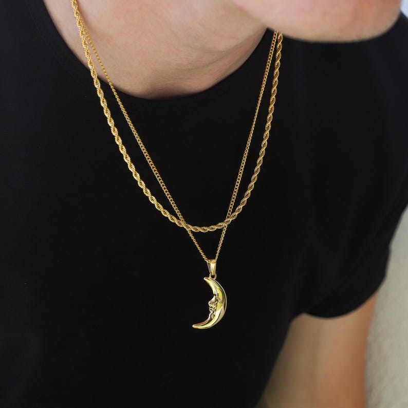 Crescent Moon Pendant Necklace For Men