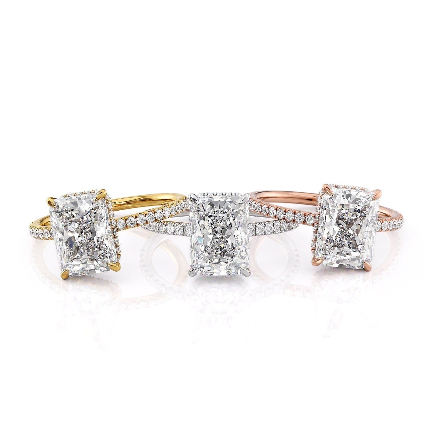 3.5 CT Radiant Hidden Halo Pave Moissanite Engagement Ring 6
