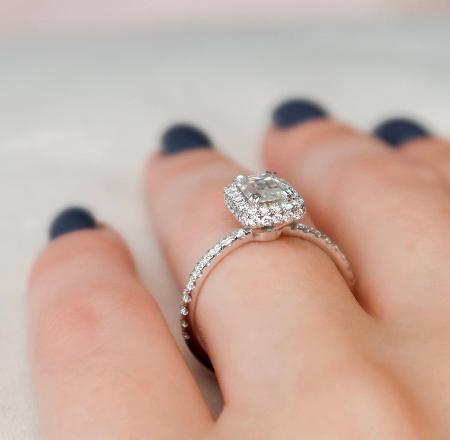 1.0 CT Emerald Halo & Pave Style Moissanite Engagement Ring 4