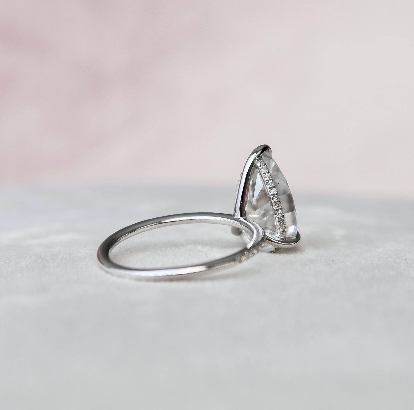 4.5 CT Pear Cut Hidden Halo Pave Setting Moissanite Engagement Ring 6