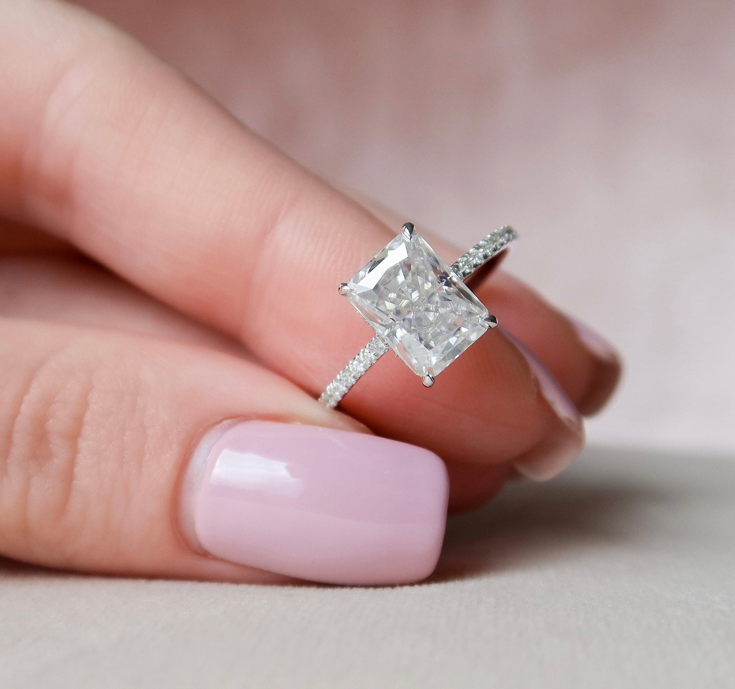3.5 CT Radiant Hidden Halo Pave Moissanite Engagement Ring 4