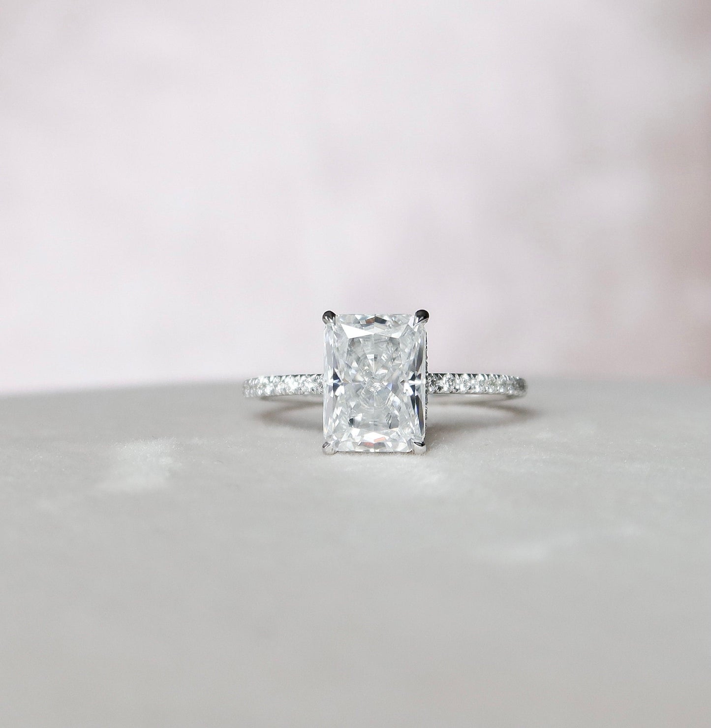 3.5 CT Radiant Hidden Halo Pave Moissanite Engagement Ring 2