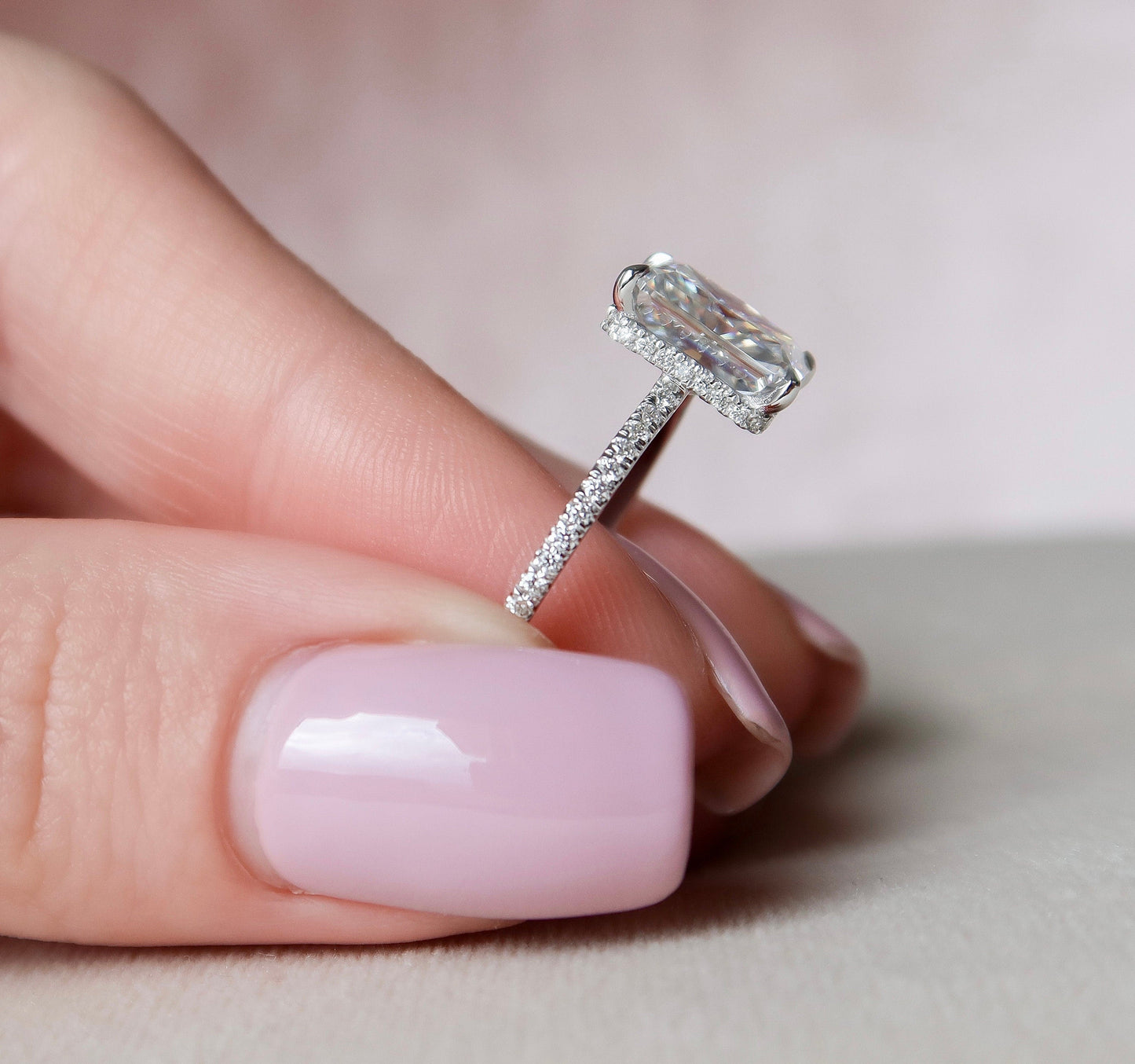 3.5 CT Radiant Hidden Halo Pave Moissanite Engagement Ring 5