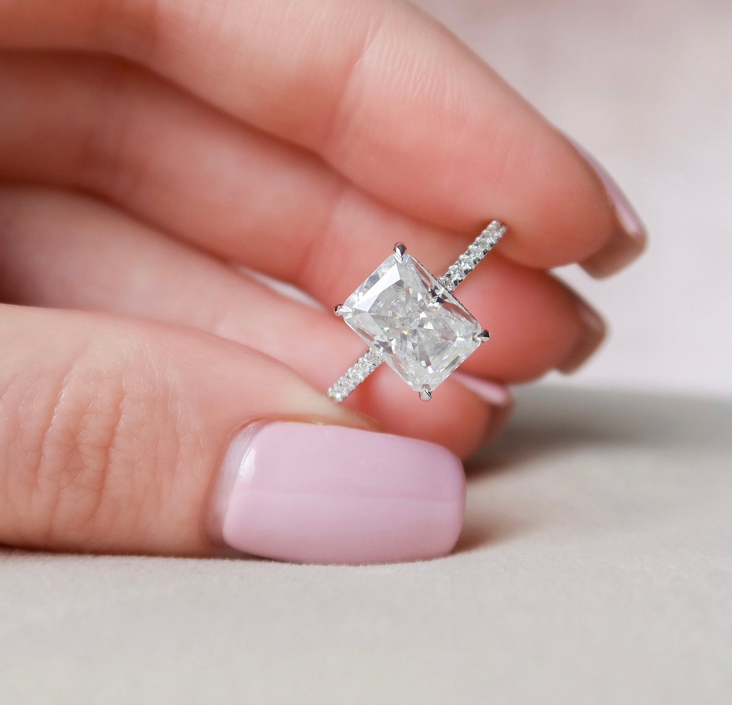 3.5 CT Radiant Hidden Halo Pave Moissanite Engagement Ring 1