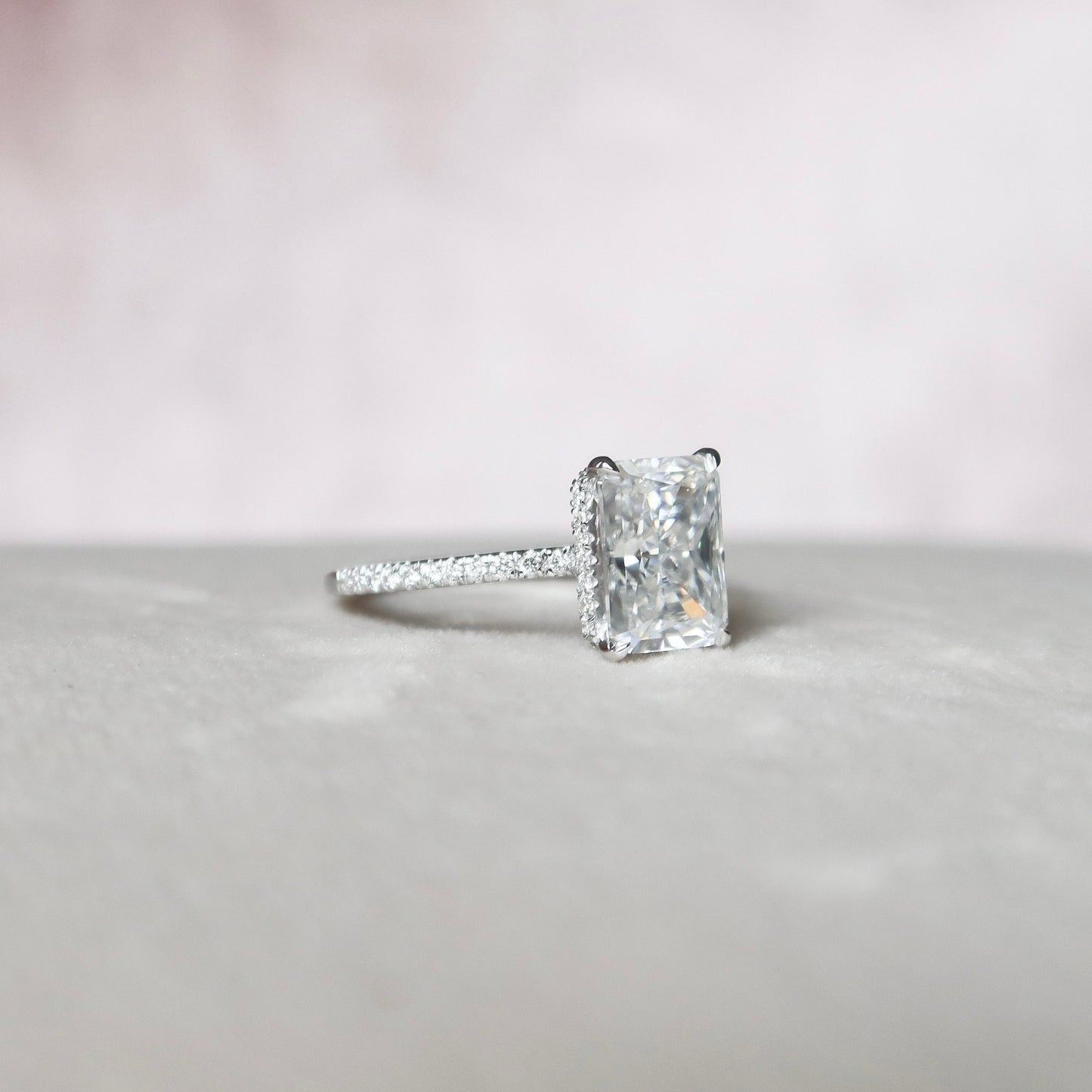 3.5 CT Radiant Hidden Halo Pave Moissanite Engagement Ring 10