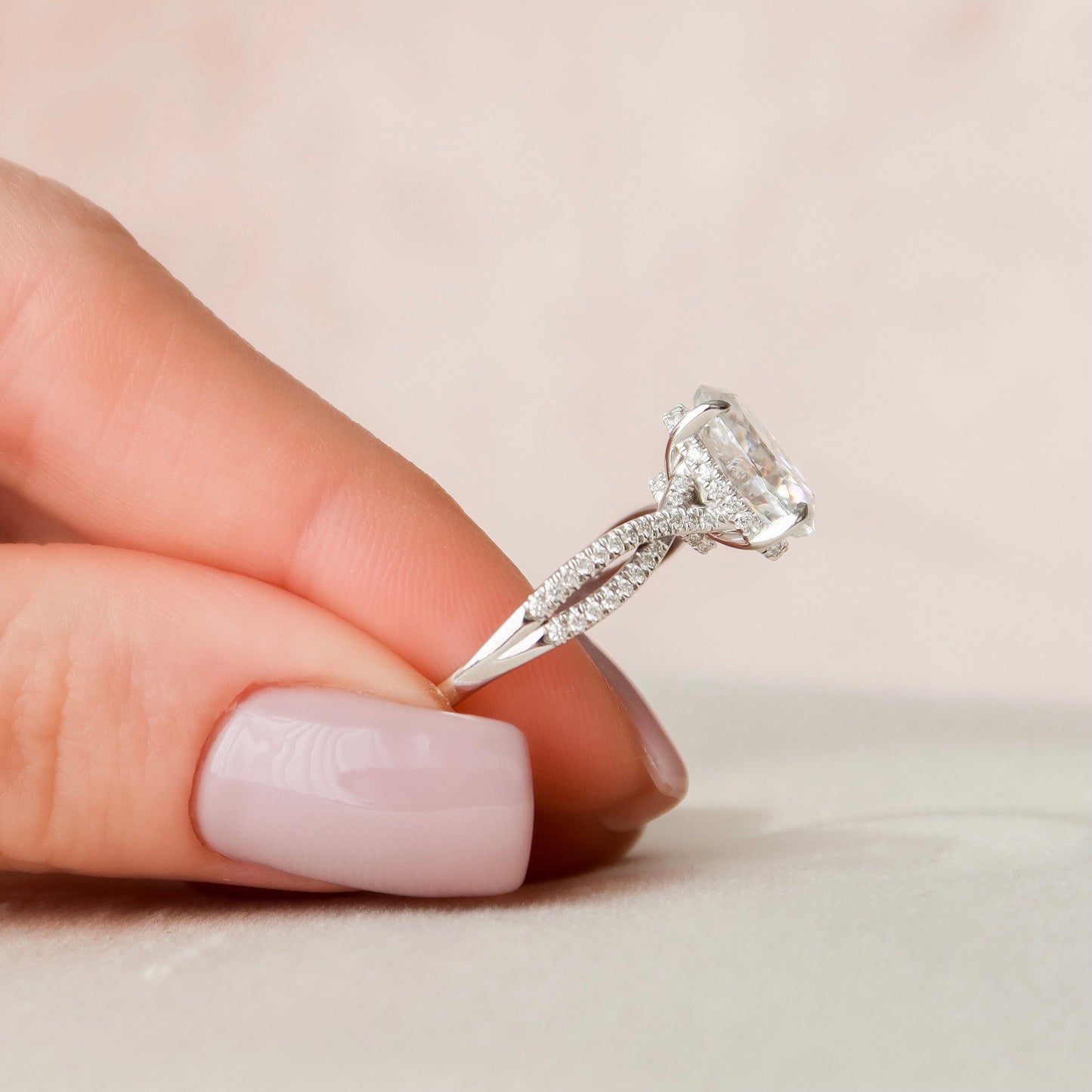 3.0 CT Oval Cut Hidden Halo Criss Cross Pave Moissanite Engagement Ring 4