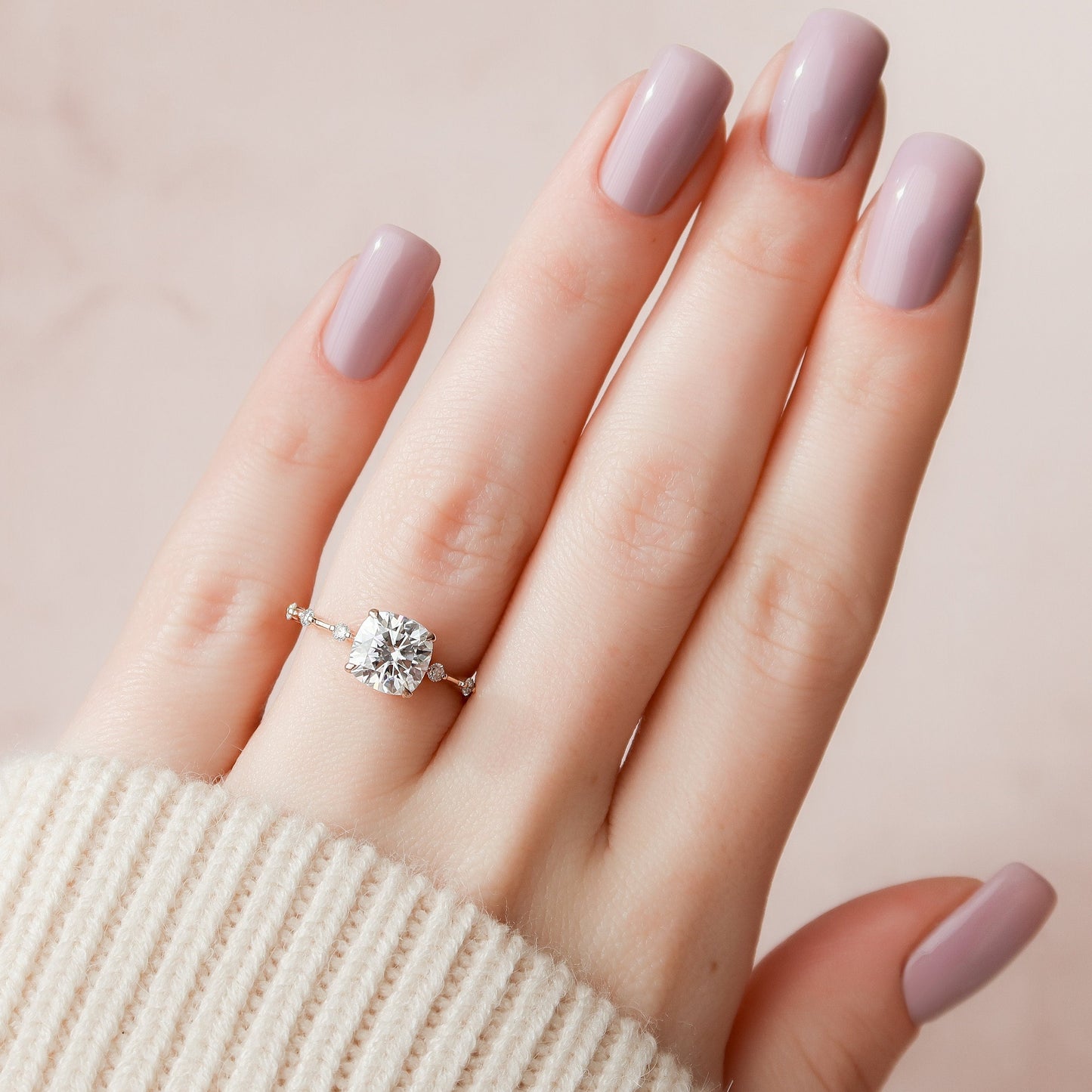 2.0 CT Cushion Dainty Pave Moissanite Engagement Ring 3