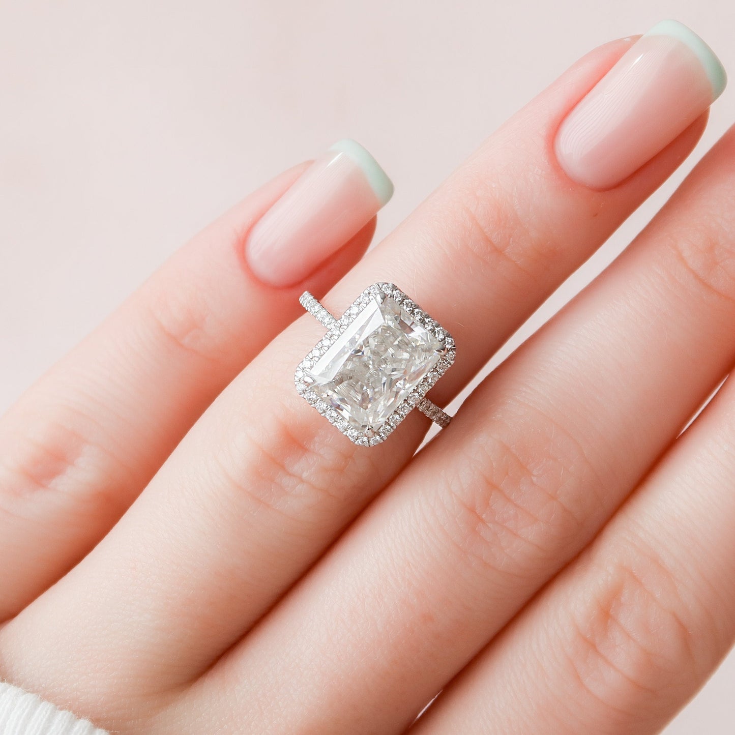 5.0 CT Radiant Cut Halo & Pave Style Moissanite Engagement Ring 5