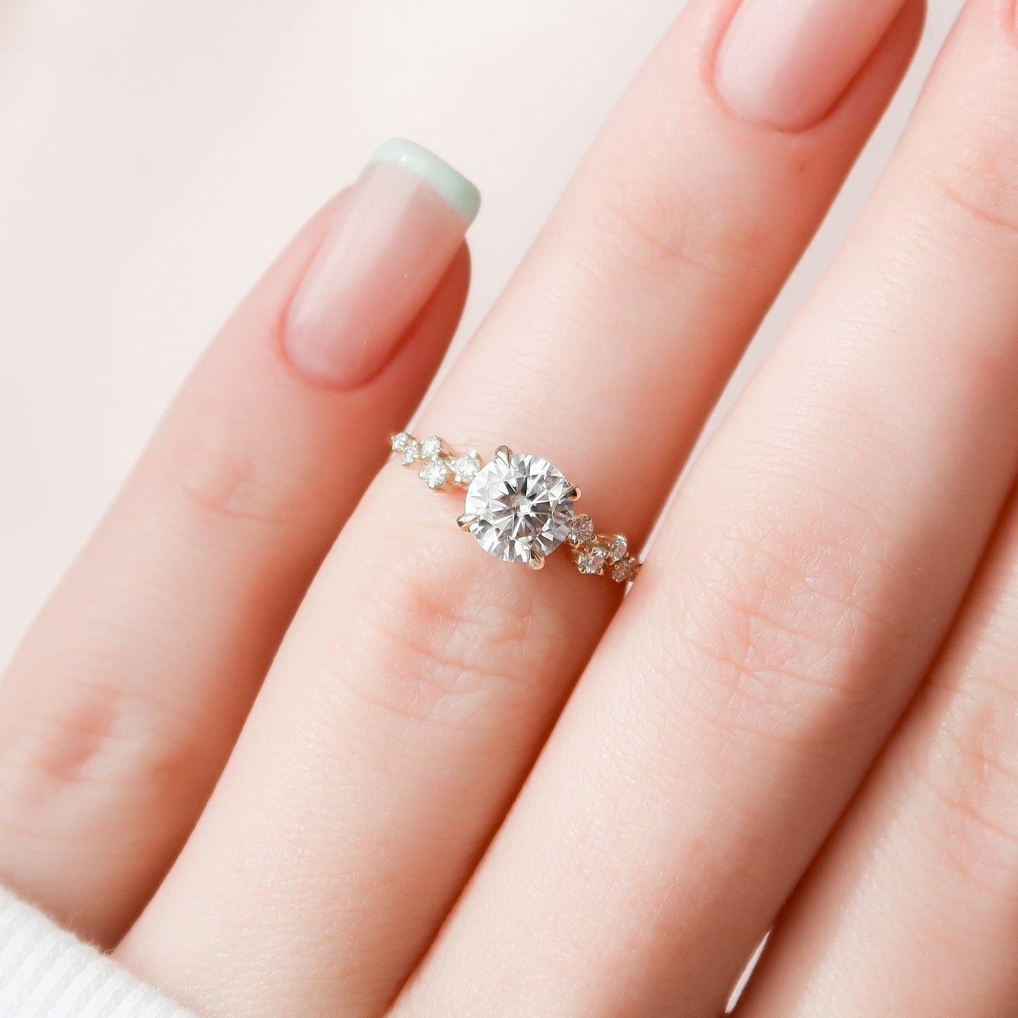 1.0 CT Round Hidden Halo Pave Style Moissanite Engagement Ring 2